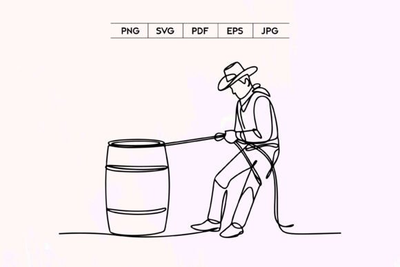 Cowboy Barrel Roping Line Art for Embroidery Projects