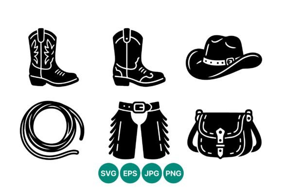 Cowboy Boots Hat Lasso Chaps Bag Vector: A Bold Silhouette for Embroidery Projects