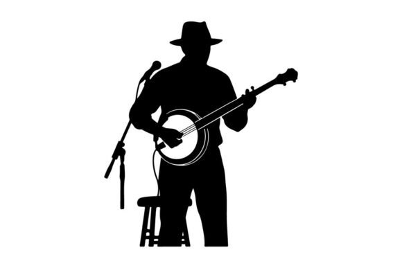 Cowboy Playing Banjo on Stool Flat Design Review