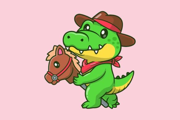 Cute Crocodile Cowboy Playing Horse Toy Embroidery Design Review