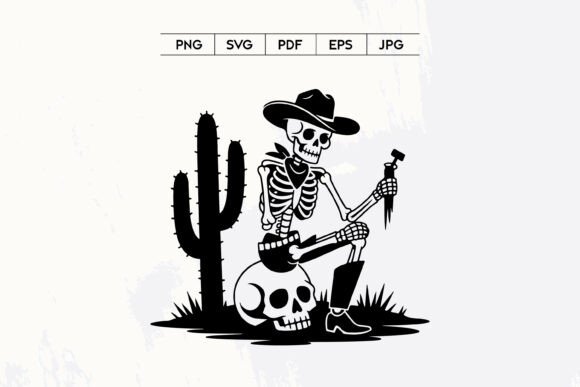 Skeleton Cowboy Digging Desert Skull Art Review for Embroidery Projects