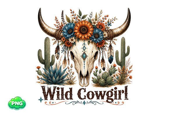 Wild Cowgirl PNG Western Skull Art for Embroidery Projects